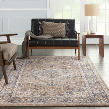 Quarry QUA05 Traditional Persian Vintage Distressed Medallion Border Soft Textured Durable Low Profile Short Pile Beige/Grey/Ivory/Blue Rug-Nourison-Rug Love - The Most Loved Rug Store